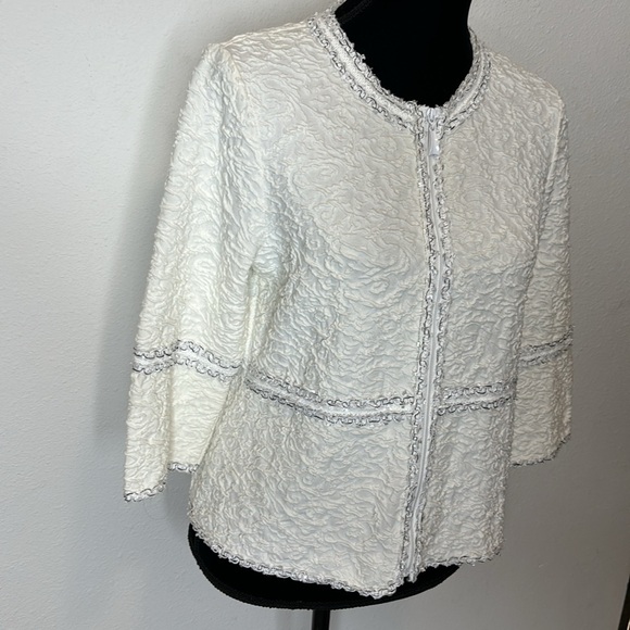 Laura Ashley size Medium Petite 3/4 sleeve zip up cardigan / blazer - Picture 9 of 12